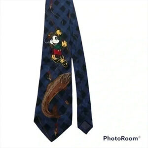 The Disney Store Mickey Mouse Fishing Tie Silk Men’s Fish Character Walt…